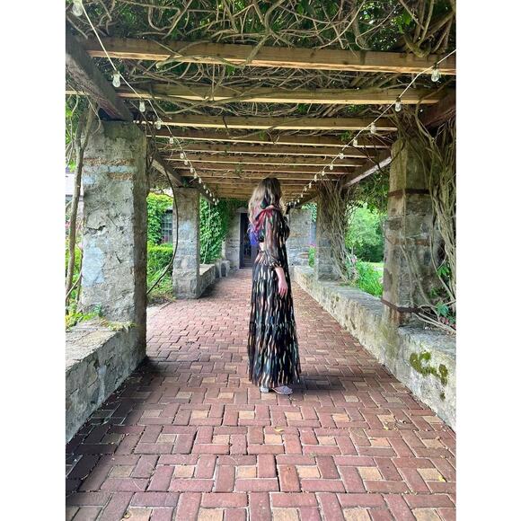 SHOSHANNA Black Georgette Metallic Ribbon Waist Cinching Cutout Randi Dress 14 - Picture 14 of 15